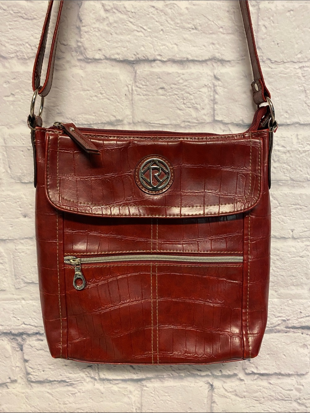 Relic by Fossil Croc-Embossed Red Faux Leather Crossbody Bag